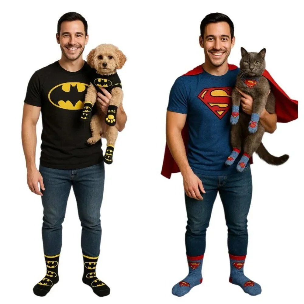 DC BATMAN SUPERMAN CREW SOCKS MEN'S WOMEN'S WOMAN'S SMALL DOG CAT ANIMAL SOCK